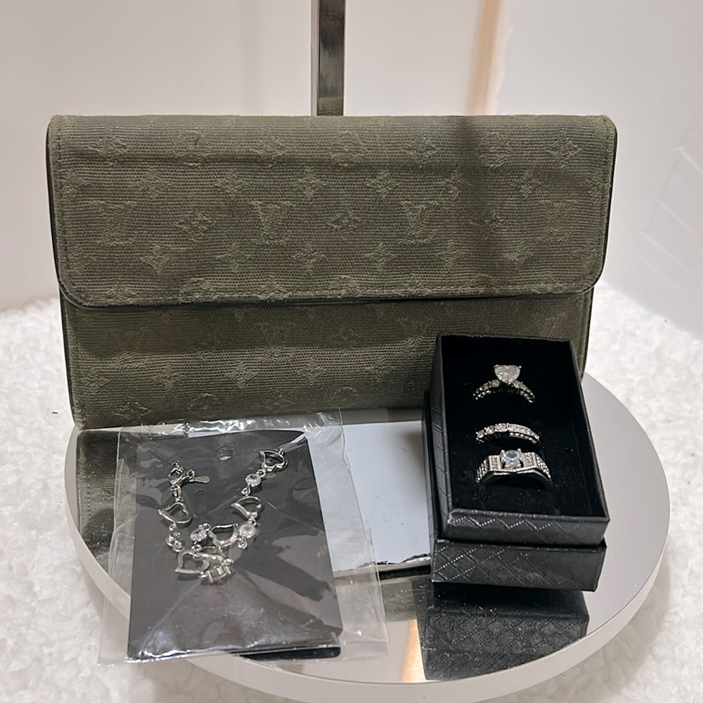 Louis Vuitton Denim Monogram Wallet Free Men& Hers Wedding Ring & Bracelet